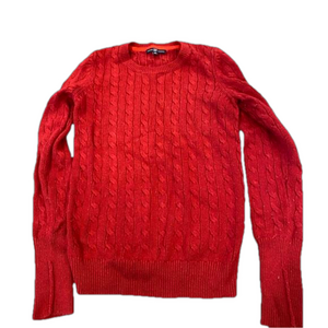 Classic Cable Knit Crewneck Sweater - Red